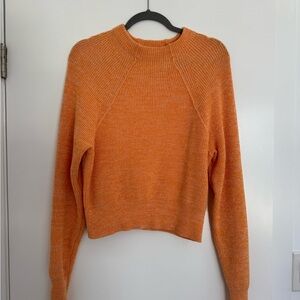 Free People Orange Crew Neck Sweater with Ribbed Trim